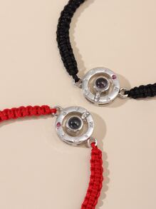 Men's 2pcs Couple Roman Numeral Detail Round Decor Bracelet, For Jewelry Gift And Party