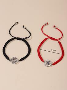 Men's 2pcs Couple Roman Numeral Detail Round Decor Bracelet, For Jewelry Gift And Party