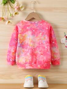 SHEIN Toddler Girls Tie Dye Unicorn Print Pullover - Pink - View 2
