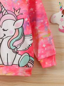 SHEIN Toddler Girls Tie Dye Unicorn Print Pullover - Pink - View 3