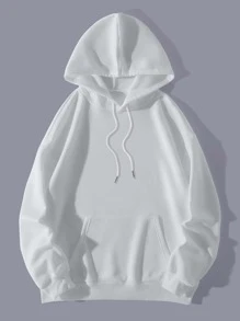 SHEIN EZwear Basketball & Letter Graphic Drawstring Thermal Lined Hoodie - White - View 2