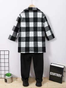 小男童大格紋翻蓋口袋襯衫和褲子和上衣