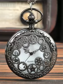 Gear Decor Quartz Pocket Watch - White - View 1