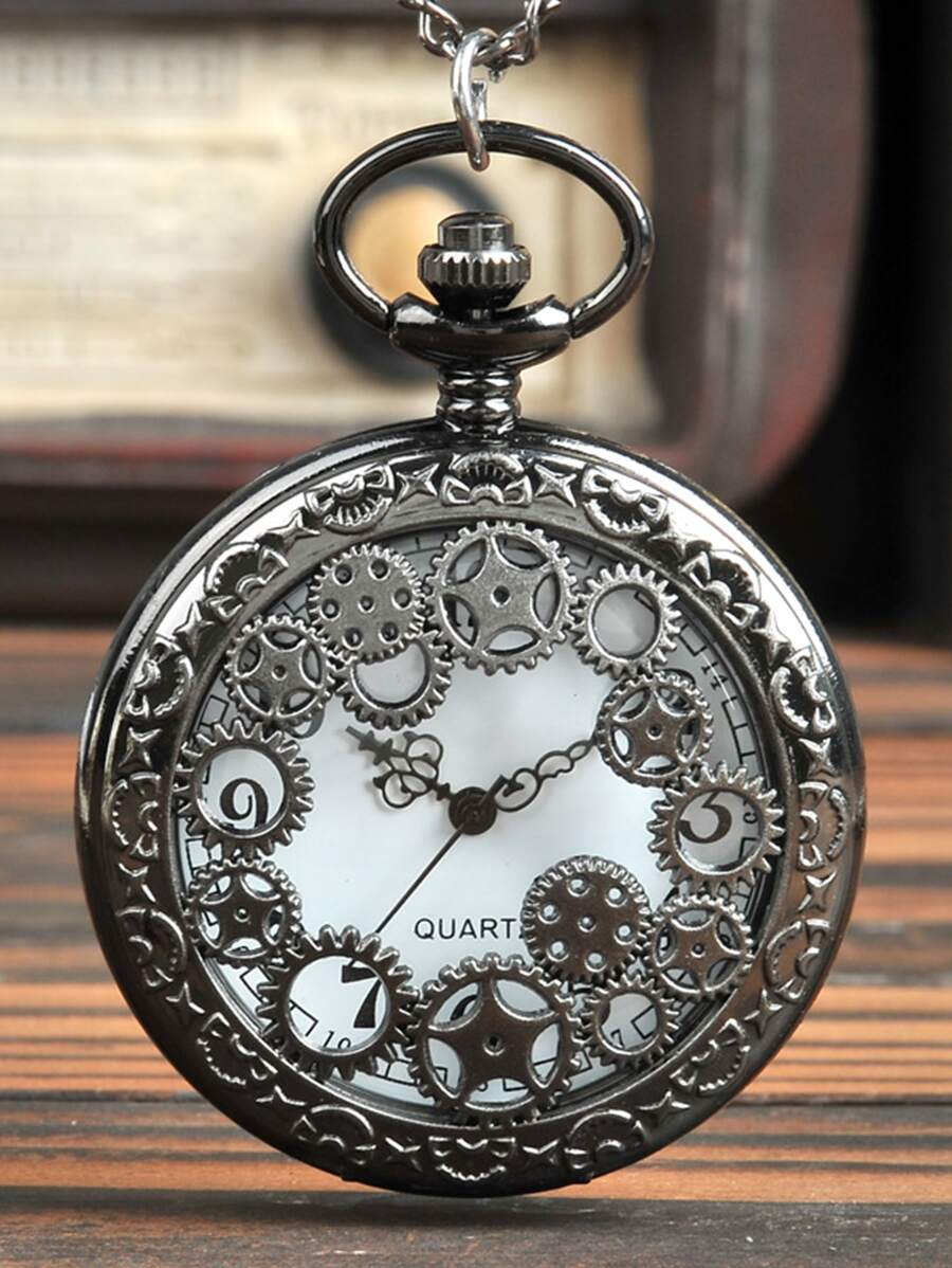 Gear Decor Quartz Pocket Watch - White - View 1