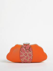 Bolso caja con diseño de diamante de imitación y perla artificial con cadena - Naranja - Ver 3