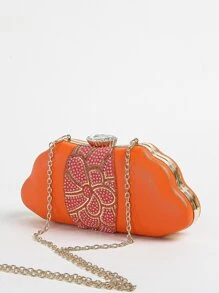 Bolso caja con diseño de diamante de imitación y perla artificial con cadena - Naranja - Ver 5