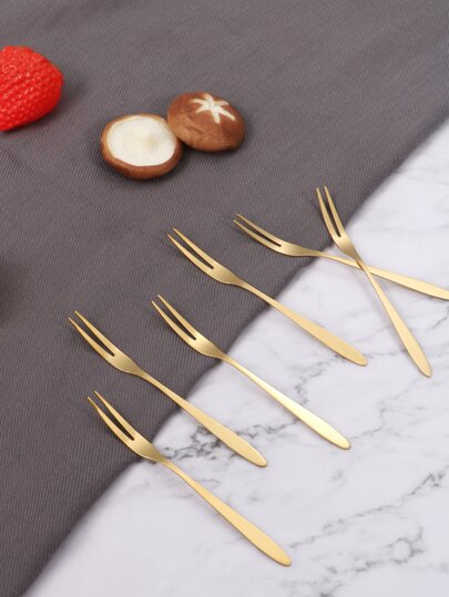 6pcs Stainless Steel Fork, Gold Small Fruit Fork For Dessert School Supplies,Christmas Gift