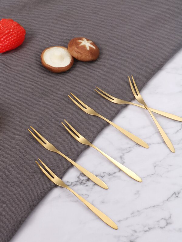 6pcs Stainless Steel Fork, Gold Small Fruit Fork For Dessert School Supplies,Christmas Gift