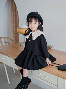 Toddler Girls Pleated Statement Collar Ruffle Hem Smock Dress