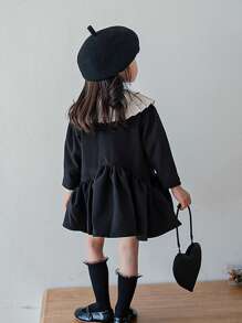 Toddler Girls Pleated Statement Collar Ruffle Hem Smock Dress