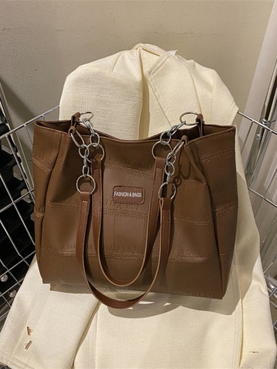 鱷魚壓紋字母貼飾鏈條方包