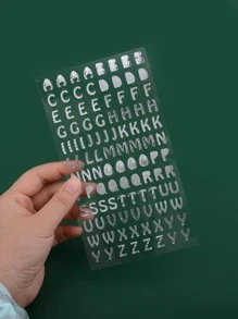 1 pieza Pegatina de color metálico con estampado de letra - Plateado - Ver 1