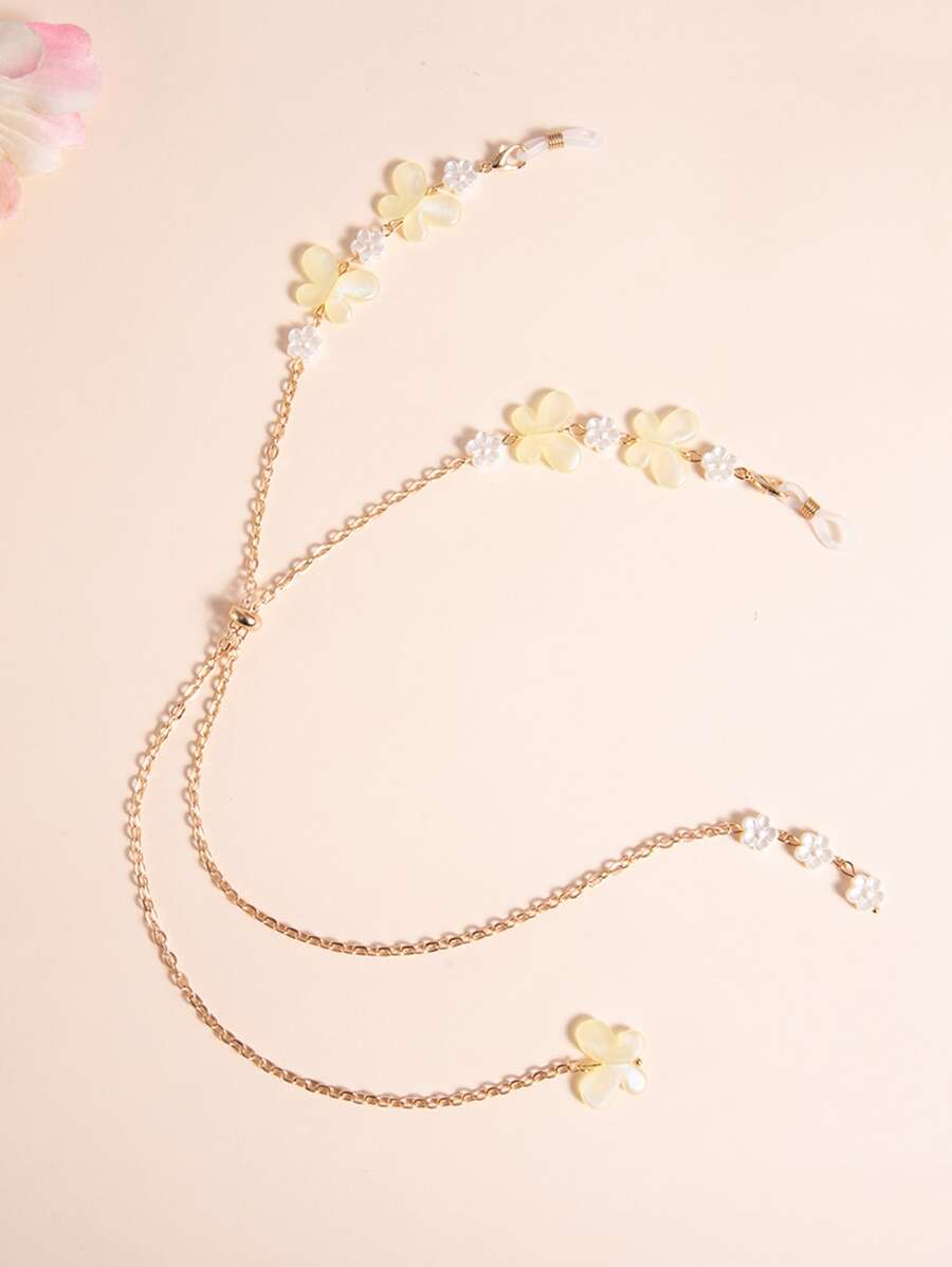 Butterfly & Flower Decor Face Covering Chain - Yellow - View 1