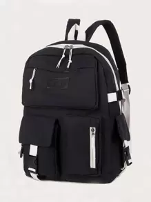 字母貼布多隔間後背包 - 黑色 - 查看 1
