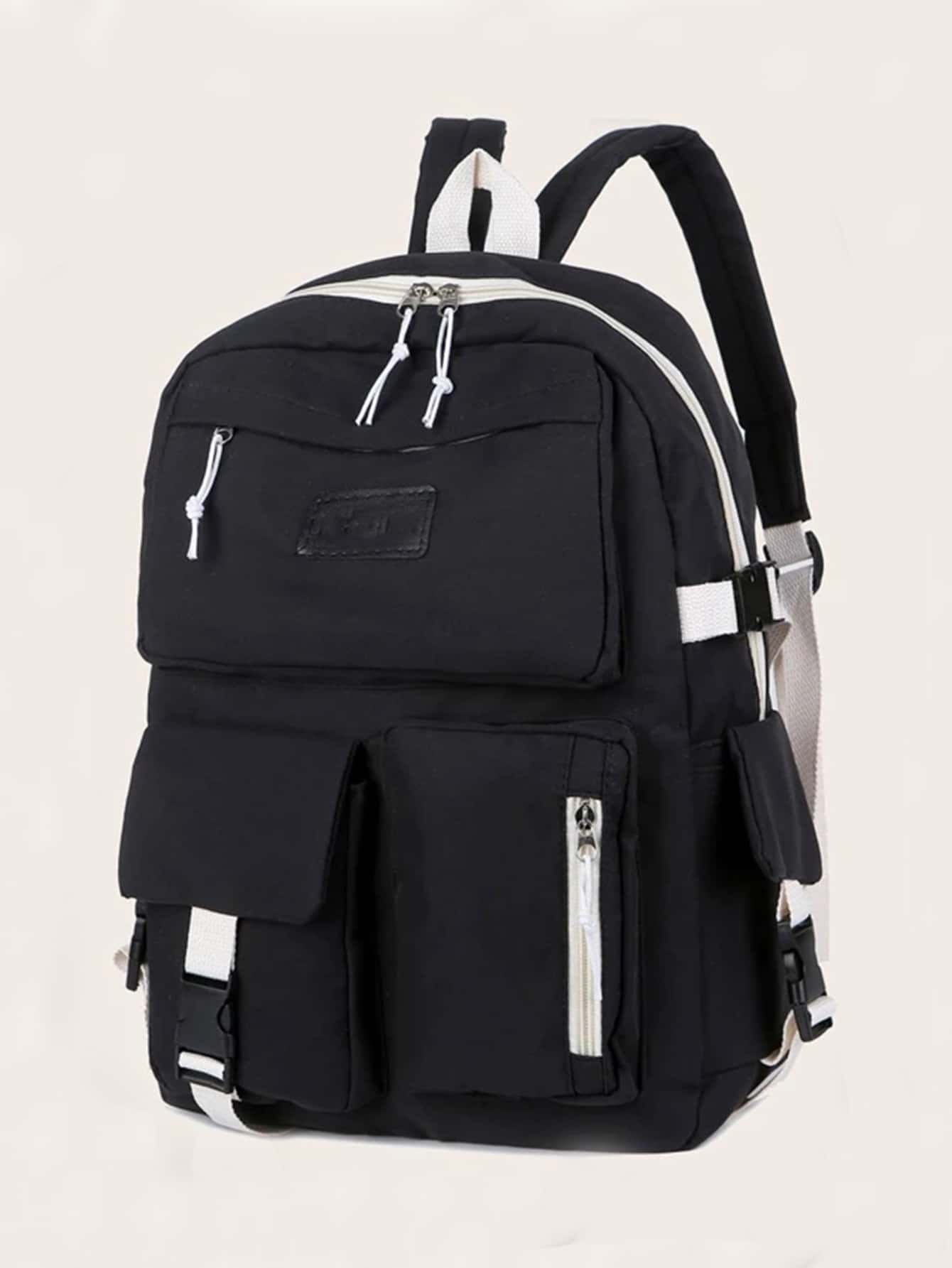 字母貼布多隔間後背包 - 黑色 - 查看 1