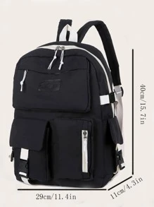 字母貼布多隔間後背包 - 黑色 - 查看 7