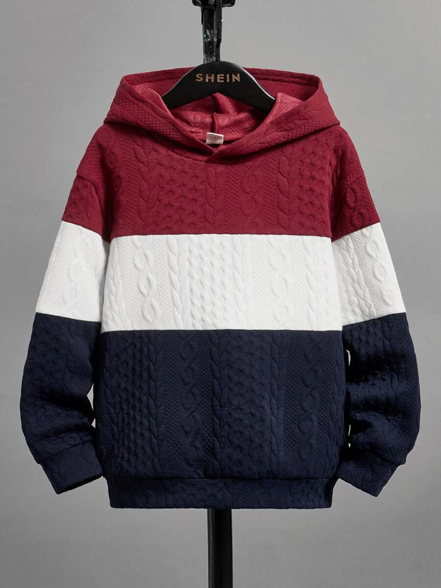 SHEIN Boys Colour Block Drop Shoulder Hoodie - Multicolor - View 1