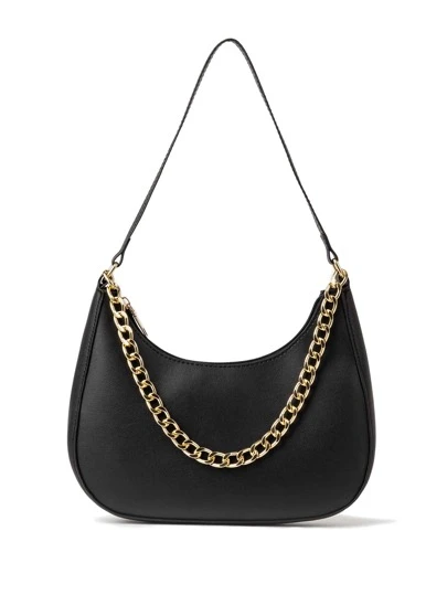 Fashionable Pu Solid Color Gold Chain Decorated Shoulder Bag Suitable For Shopping, Traveling, Parties, Etc.