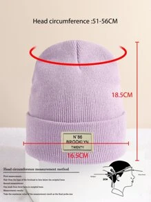 1 件儿童纯色户外休闲时尚布鲁克林标志针织帽，舒适，适合所有季节 - 紫色 - 查看 4