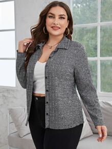SHEIN Privé Camiseta con botón delantero - Gris - Ver 3