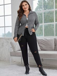 SHEIN Privé Camiseta con botón delantero - Gris - Ver 4