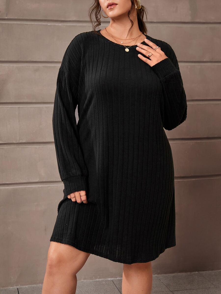 SHEIN Essnce Vestido estilo camiseta de hombros caídos - Negro - Ver 1