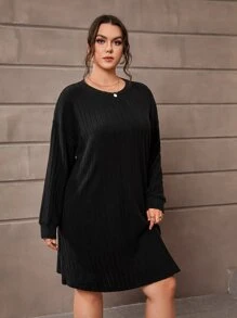 SHEIN Essnce Vestido estilo camiseta de hombros caídos - Negro - Ver 4