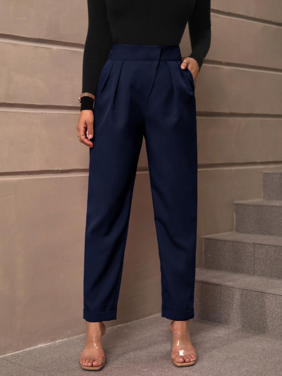 SHEIN Clasi 素色斜口袋長褲 - 藏蓝色 - 查看 1