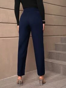 SHEIN Clasi 素色斜口袋長褲 - 藏蓝色 - 查看 2