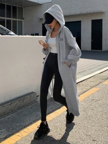 DAZY 字母刺繡拉鏈開襟落肩袖抽繩連帽衫 - 灰色 - 查看 1