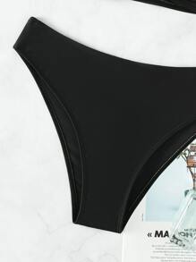 SHEIN Ruched Off The Shoulder Summer Beach Bikini Set - Black - View 3