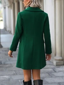 SHEIN Clasi Abrigo de cuello con solapa de doble botonadura - Verde Oscuro - Ver 2