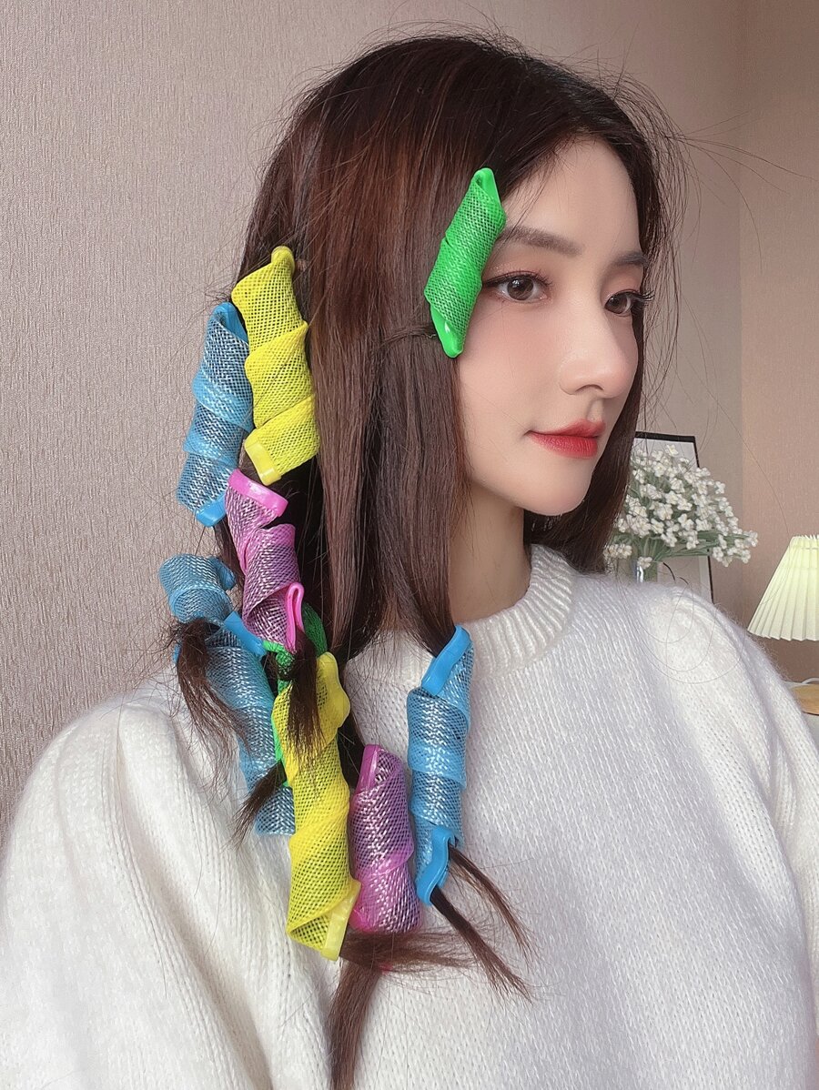 DAZY 18pcs Random Spiral Hair Curling Roller - Hot Pink - View 1