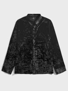 Manfinity AFTRDRK Hombres Camisa de terciopelo con botón delantero - Negro - Ver 2