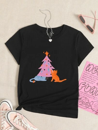 SHEINXCrutledgedesignChristmasTreePrintTee - Popular on SHEIN