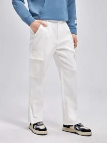 Manfinity Men Flap Pocket Split Hem Trousers - White - View 1