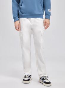 Manfinity Men Flap Pocket Split Hem Trousers - White - View 3