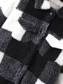 小男童格紋印花翻蓋口袋絨毛外套無毛衣