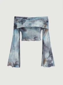 SHEIN MOD Tie Dye Off Shoulder Ruched Top - Multicolor - View 1