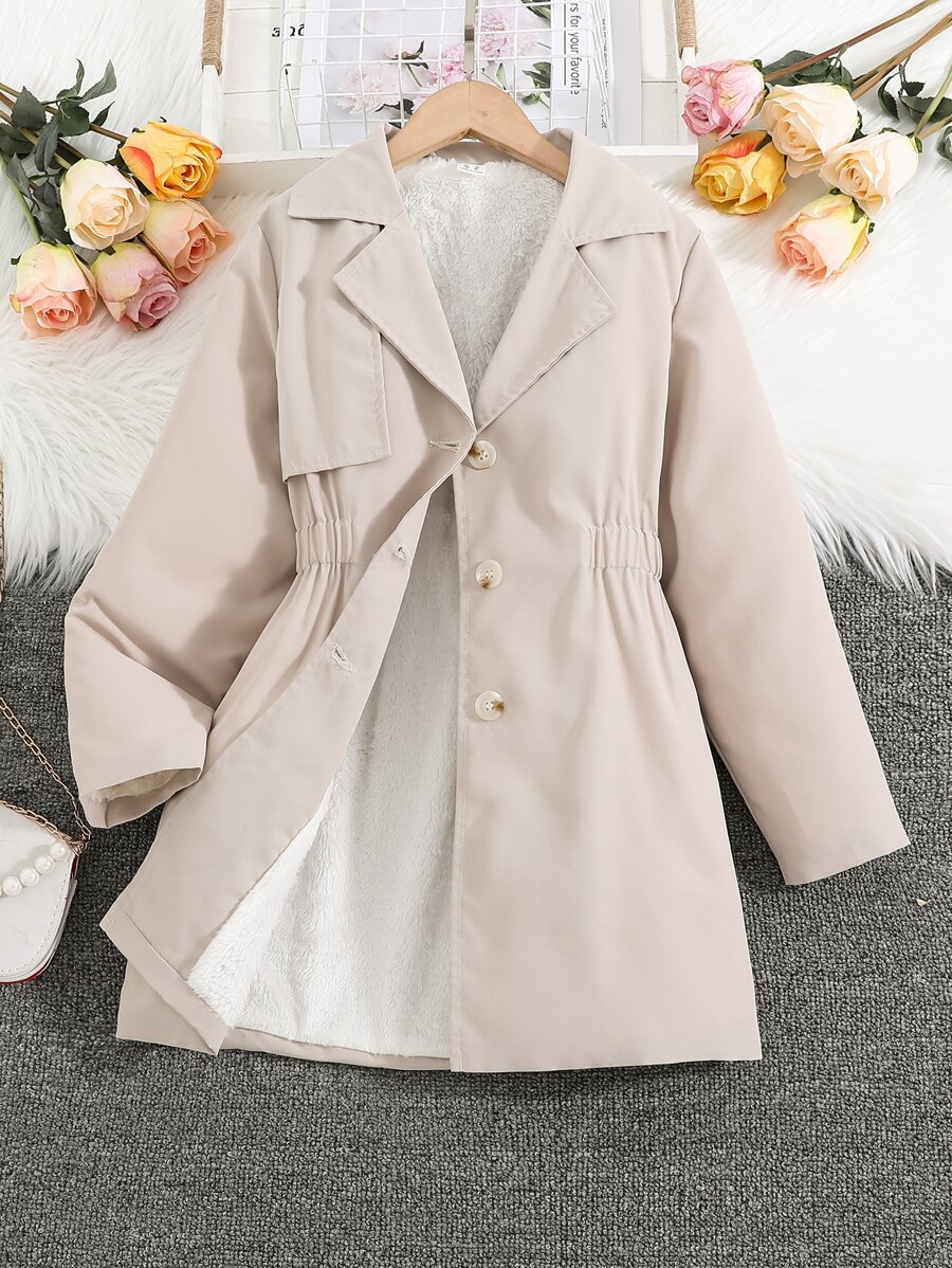 女孩西裝領毛絨內襯風衣外套