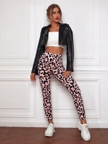 SHEIN LUNE Leopard Print High Waist Leggings - Pink - View 4
