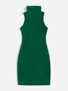 SHEIN Essnce Đầm Plus Size Gân đan màu trơn Thanh lịch - Màu xanh lá cây đậm - Xem 2