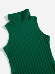 SHEIN Essnce Đầm Plus Size Gân đan màu trơn Thanh lịch - Màu xanh lá cây đậm - Xem 3