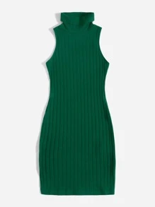 SHEIN Essnce Đầm Plus Size Gân đan màu trơn Thanh lịch - Màu xanh lá cây đậm - Xem 4