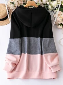 EMERY ROSE Sudadera con capucha y cremallera para mujer talla grande con cordón de contraste