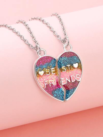 2 件裝兒童最好的朋友心型吊飾項鍊