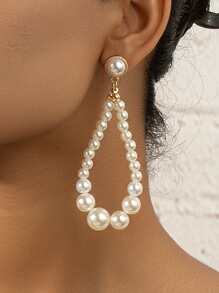 Faux Pearl Decor Drop Earrings - White - View 1
