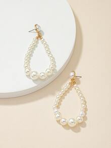 Faux Pearl Decor Drop Earrings - White - View 2