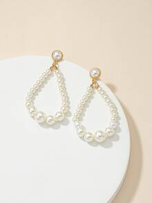 Faux Pearl Decor Drop Earrings - White - View 4