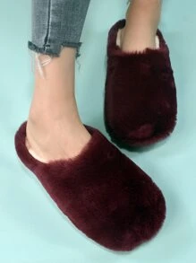 極簡風格毛絨臥室拖鞋 - 酒紅色 - 查看 3